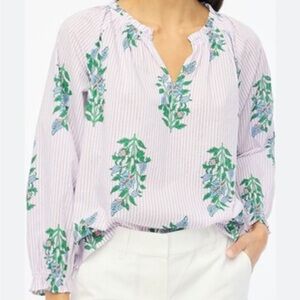 J. Crew Factory 2024 Artist Floral Garden Girl Split Neck Cotton Blouse Size XL